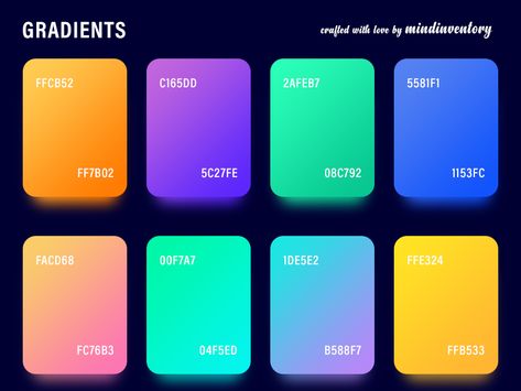 Gradient Palettes (Freebies) Mobil Design, Flat Color Palette, Gradient Color Design, Ui Color, Desain Ui, Color Design Inspiration, Fotografi Digital, Gradient Design, Color Palette Design