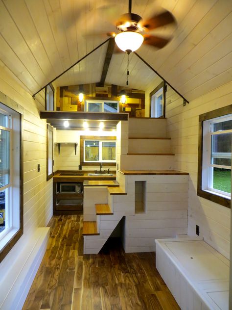 The interior of the Robin's Nest tiny house see more at brevardtinyhouse.com Design Casa Piccola, Mini Chalet, Sustainable Houses, Wohne Im Tiny House, Asma Kat, Tiny House Company, Robins Nest, Tiny House Interior Design, Tiny House Inspiration