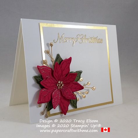 Heat Emboss Instead Of Using Ink - Papercraft with me Christmas Cards Handmade Elegant, Su Christmas Cards, Stampin Up Christmas Cards 2024, Poinsettia Dies, Embossed Cards Handmade, Elegant Christmas Cards, Handcrafted Christmas Cards, Christmas Greeting Cards Handmade, Poinsettia Cards