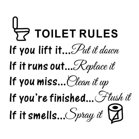 Wc Sign, Toilet Rules, Bathroom Wall Stickers, Bathroom Decals, Bathroom Rules, Diy Toilet, Toilet Sign, Wall Seating, Toilet Wall