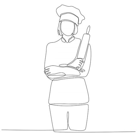 Female Chef Drawing, Chef Drawing Sketches, Chef Drawing, Baking Drawing, Illustrator Design Tutorial, Female Chef, Line Sketch, Illustrator Design, Drawing Clipart