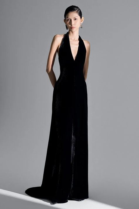 MEAN BLVD | Premium Fashion Platform of Top Vietnamese Designers Halter Neck Evening Gown, Gala Event Outfit, Velvet Floor Length Dress, Black Tie Event Dresses, Velvet Dress Long, Traditional Indian Dress, Mean Blvd, Sequin Dresses, Floor Length Dress