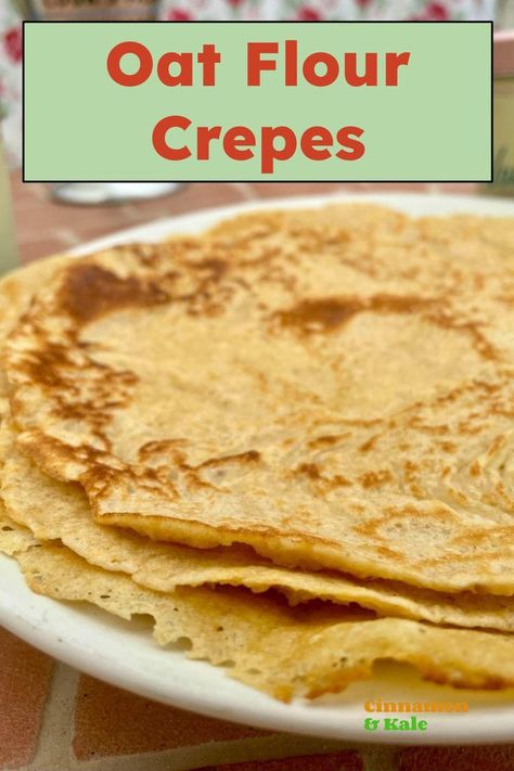 Pile of oat flour crepes on plate Oat Flour Crepes, Gluten Free Crepe, Crepe Recipe Savory, Heart Healthy Breakfast, Oatmeal Flour, Oat Flour Recipes, Gluten Free Crepes, Low Sugar Snacks, Healthy Gluten Free Breakfast