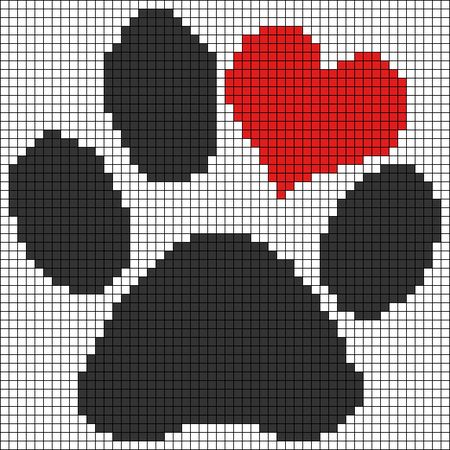 Graphghans Crochet Patterns Free, Pixel Art Pattern For Crochet, Heart Paw Print, Graph Crochet, Paw Pattern, Pixel Crochet, Tapestry Crochet Patterns, Pixel Pattern, Pixel Art Pattern