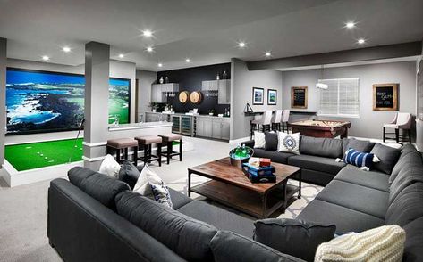 121 Awesome Man Cave Ideas To Get Your Juices Flowing - Mancavery Decorating Styles Quiz, Modern Game Room, Man Cave Design, Basement Home Theater, Recreational Room, Man Cave Basement, Video Game Rooms, Flat Screen Tv, Man Cave Home Bar