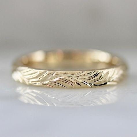 Castaway Engraved Gold Band - Gem Breakfast Botanical Wedding Ring, Wedding Band Engraving, Engraved Wedding Rings, Gold Waves, Mens Engagement, Zierlicher Ring, Solid Gold Band, Engraved Wedding, Gold Ring Stack