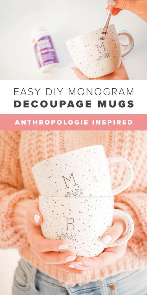 Diy Mug Designs, June Crafts, Diy Decoupage, Letter Mugs, Decoupage Glue, Reading Diy, Diy Monogram, Hi Hello, Diy Mugs