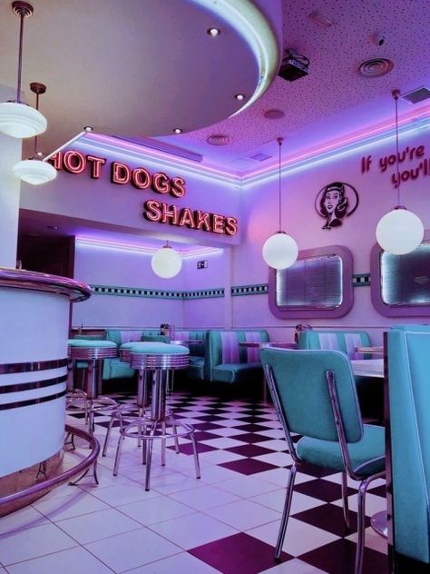 not my photos unless stated otherwise :) Diner Aesthetic, Backgrounds Aesthetic, Neon Lights, Diner, I Hope, Neon, Purple, Blue