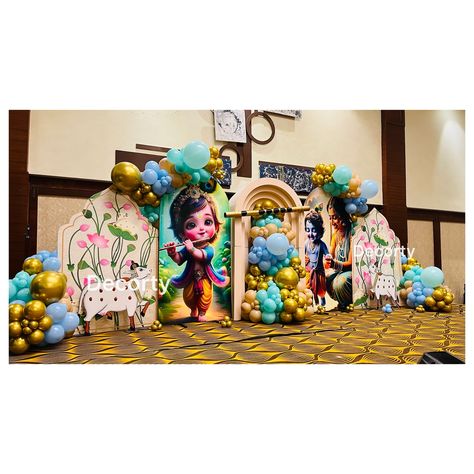 Krishna Theme Decor 🦚🕉️ Book Now : @decorty.in (9953805827) #krishnatheme #kanhaiyatheme #krishnathemedecor #krishnadecor #janmashtamidecor #birthdaydecor #kidsbirthdayparty #birthdaydecor #backdrop Krishna Theme Decoration Birthday, Krishna Theme Decoration, Krishna Birthday, Naming Ceremony Decoration, Birthday Theme Decoration, Mandap Decor, Bows Diy Ribbon, Little Krishna, Naming Ceremony