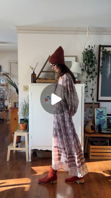 Kristen Blaise | slow fashion, secondhand, handmade outfit inspo on Instagram: "💟 obsessed, here’s why 

〰️I love the rust boot, lavender maxi dress, burnt sienna beanie combo here.

〰️And the juxtaposition of the floaty, breezy dress silhouette paired with the modern western style boot & the everyday hat. Just too good. 

〰️It’s giving me an ethereal vibe while still feeling casual and down to earth. A necessity for my everyday looks.

⁉️ what do you all think? Does this outfit combination work & would you wear it? 

I love hearing your thoughts.

📌& if you’re looking for more everyday styles that are fun, casual & anything but basic…You’ve found the right place. 

Give this a save if saving outfit inspo is your thing (hint* it needs to be 😉), I know I do it all the time. 

Thanks for Modern Western Style, Lavender Maxi Dress, Trendy Christmas Outfits, Dress Styling, Western Style Boots, Modern Western, Burnt Sienna, Breezy Dress, Down To Earth