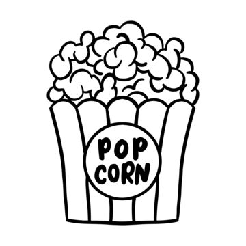 Popcorn Coloring Page Free Printable, Popcorn Bucket Drawing, Popcorn Drawing Simple, Popcorn Sketch, Corn Sketch, Popcorn Images, Popcorn Doodle, How To Draw Popcorn, Popcorn Vector