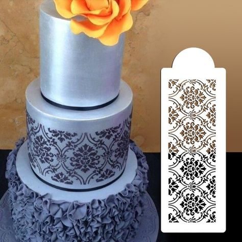 4.25"H x 12.75"W Royal Damask Cake Stencil Set#4, Plastic Art Stencils, Cake Side Design Stencil, Cake Border Stencils Set|Cake Molds| - AliExpress Shabby Chic Cakes, Lace Stencil, Whiskey Cake, Inside Cake, Cake Borders, Fondant Tools, Tool Cake, Cake Stencil, Cake Lace