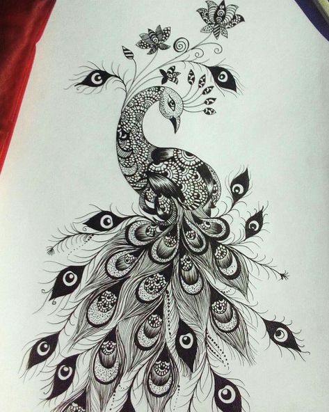 Peacock Ink Drawing, Peacock Zentangle Art, Zentangle Peacock, Peacock Drawing, Foyer Wall, Wrist Tattoo Ideas, Wrist Tattoo Designs, Peacock Tattoo, Hamsa Tattoo