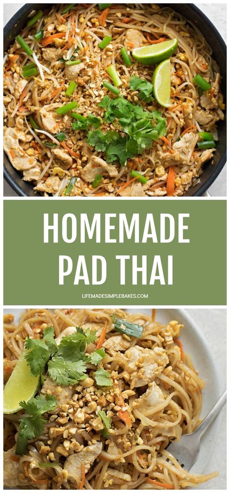 Filled with sprouts, carrots, chicken and onion and cooked in a homemade sauce, this Pad Thai recipe has become a family favorite! It's simple and tastes jus like that found at the restaurants.#padthai #homemadepadthaisauce #homemadepadthai Pad Thai Recipe Easy, Carrots Chicken, Homemade Pad Thai, Life Made Simple, Pad Thai Sauce, Pad Thai Recipe, Thai Recipe, Thai Dishes, Homemade Sauce