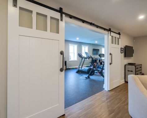 Basement Living Room And Gym, Basement Gym Makeover, Basement Gym Low Ceiling, Bonus Room Gym And Media, Basement Home Gym Design, Workout Basement Ideas, Basement Gym And Family Room, Basement Workout Room, Basement Diy