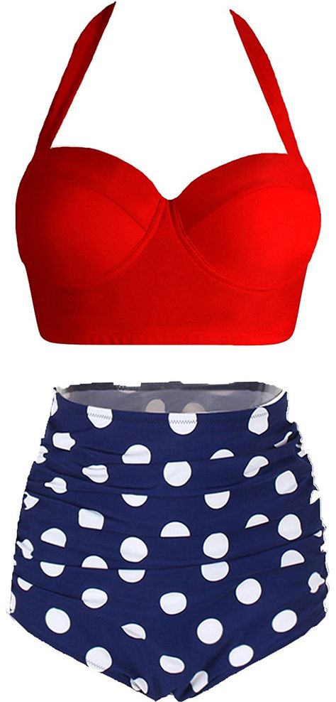 Amazon.com: Amourri Womens Retro Vintage Polka Underwire High Waisted Swimsuit Bathing Suits Bikini: Clothing High Waisted Bikinis, Pin Up Swimsuit, High Waisted Swimsuit, Very Short Dress, 50s Retro, Retro Pin Up, Cute Bathing Suits, Rockabilly Dress, Swimsuits High Waisted