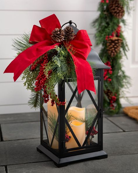 Christmas Lantern Decor Ideas, Christmas Lantern Ideas, Lantern Christmas Decor, Holiday Lanterns, Classic Christmas Decorations, Lantern Ideas, Balsam Hill, Beautiful Christmas Decorations, Christmas Porch Decor