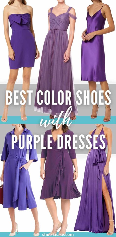 Purple Prom Dress Accessories, Dark Purple Dress Accessories, Purple Wedding Outfits For Guest, Wedding Guest Outfit Purple, Purple Satin Dress Outfit, Mauve Dress Outfit Wedding, Light Purple Dress Outfit, Purple Heels Outfit, Dark Purple Outfit Ideas