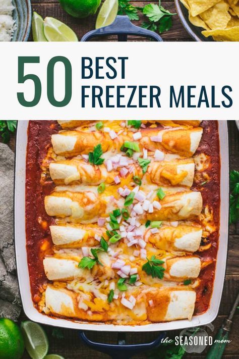 Whether you're looking ahead to a busy week, stocking the freezer in anticipation of a new baby, or helping a friend in need, this collection of 50 make-ahead freezer meals is sure to save the day! Best Freezer Meals, Family Meal Prep, Freezer Dinners, Freezer Friendly Meals, Freezable Meals, The Seasoned Mom, Friend In Need, Freezer Meal Planning, Make Ahead Freezer Meals