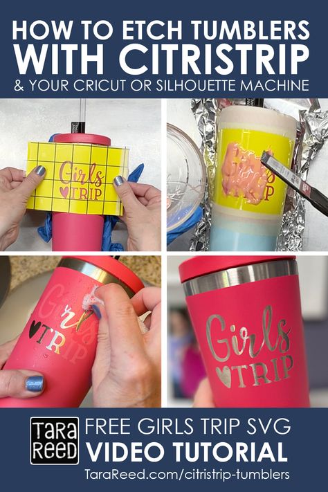 Tumbler Ideas Diy, Glass Etching Diy, Etching Diy, Etching Ideas, Tara Reed, Powder Coated Tumblers, Vinyl Tumblers, Cricut Projects Beginner, Custom Tumbler Cups