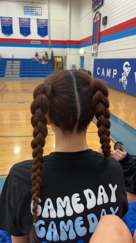 #volleyball #hairstyles #pigtails #braids #copper Volleyball Hairstyles Fishtail, Athletic Pigtail Hairstyles, Volleyball Hairstyles For Big Foreheads, Volleyball Pigtail Hairstyles, Volleyball Pigtails, Volleyball Hairstyles Pigtails, High Braided Pigtails, High Pigtail Braids, Braid Pig Tails