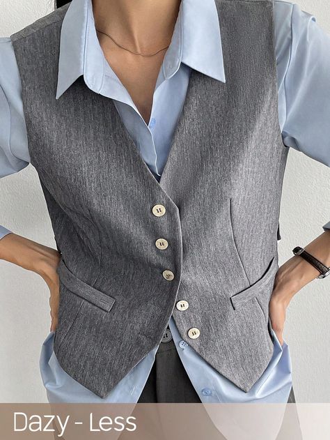 Ladies' Business Casual Single-Breasted Waistcoat Jacket Grey Casual  Sleeveless Woven Fabric Plain vest Non-Stretch  Women Clothing, size features are:Bust: ,Length: ,Sleeve Length: Grey Waistcoat Outfit Women, Gray Vest Outfit Women, Grey Vest Outfit Women, Gray Vest Outfit, Grey Vest Outfit, Waistcoat Outfit Women, Vest Outfit Women, Waistcoat Outfit, Plain Vest