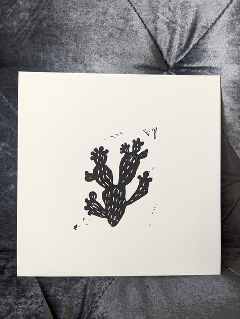 This is a linocut print that is designed, carved, and printed by me in Orem, Utah! I grew up in the New Mexico, so I am very familiar with these beautiful cacti and their spines. All of my prints are printed with Speedball ink on heavyweight paper. Prickly Pear Cactus Illustration, Cactus Graphic Design, Cactus Linocut, Prickly Pear Tattoo, Orem Utah, Cactus Illustration, Pear Cactus, Prickly Pear Cactus, Linocut Art