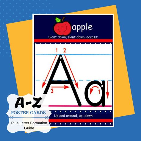 Here is a FREE PRINTABLE alphabet poster cards with letter formation guide. Letter Formation Cards Free Printable, Free Printable Alphabet, Prewriting Skills, Pre K Pages, Teaching Crafts, Alphabet Recognition, Alphabet Posters, Free Printable Letters, Kindergarten Learning Activities