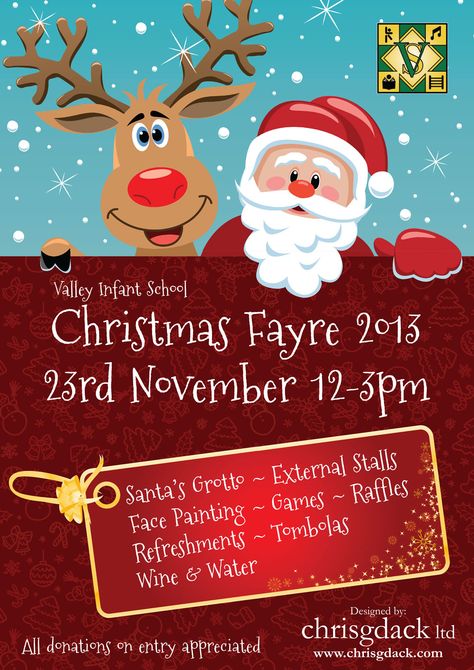 Poster designed for Valley Infant School's Christmas Fayre 2013 held in #Solihull #bizitalk Christmas Fayre Ideas, Christmas Fair Ideas, Christmas Party Poster, Pta Fundraising, Christmas Flyer Template, Merry Christmas Poster, Christmas Craft Fair, Christmas Decorations For Kids, Christmas Flyer