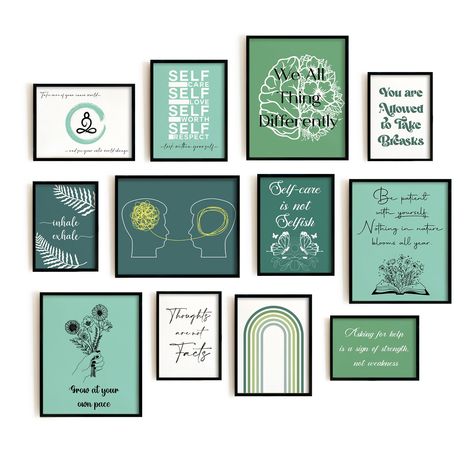 PRICES MAY VARY. 🖼️ [READY TO BE FRAMED]: This set offers 12 mental health posters in a variety of sizes - 4pcs 8"x10", 4pcs 6"x8", and 4pcs 5"x7", allowing you to effortlessly integrate them into your existing decor. 🏡 [ELEVATE HOME SPACE]: Transform your living space with these Boho Mental Health Posters, designed to create a calming and nurturing atmosphere that supports mental well-being. 🎨 [HIGH QUALITY ART WORK]: Crafted with precision, each poster reflects superior craftsmanship, ensur Social Work Office Decor Wall Art, Office Decor School Counselor, Office Decor Workplace Women, Mental Health Wall Decor, Mental Health Office Decor Ideas, Slp Office Decor, Counseling Office Decor Therapy Room, Spa Office Decor, Social Work Office Decor