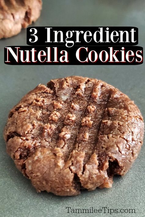 Healthy Chocolate Brownies, 3 Ingredient Nutella Brownies, Easiest Cookies, Nutella Cookies Recipe, Sugar Free Nutella, Nutella Snacks, Nutella Recipes Easy, Nutella Fudge, Salted Chocolate Chip Cookies