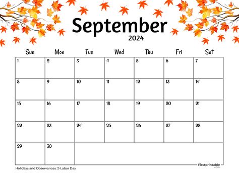 Free Printable & Fillable September Calendar 2024 Autumn Themed with US holidays Free September Calendar Printable, Blank Calander Templates Cute, September Printable Calendar 2024, Free Printable September 2024 Calendar, September Month Calendar 2024, Free Printable Calendars 2024, Free Monthly Calendar Printable 2024, September 2024 Calendar Printable, Monthly Calendar Printable 2024