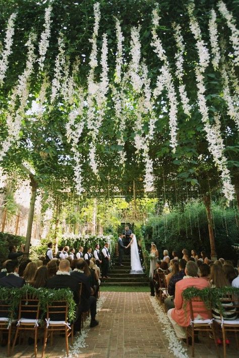 Haiku-Mill-Wedding-Maui-Anna-Kim-Photography-10 Haiku Mill Wedding, Hanging Flower Arrangements, Ceremony Arches, Backdrops Wedding, Twilight Wedding, Flower Ceiling, Garden Ceremony, Ceremony Ideas, Ceremony Arch