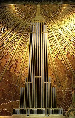 Mural that hangs in the lobby of the Empire State Building Empire State Building Art, Art Deco Mural, Pinturas Art Deco, Art Deco Paintings, Art Deco Inspiration, Motif Art Deco, Deco Poster, Art Deco Buildings, Chrysler Building