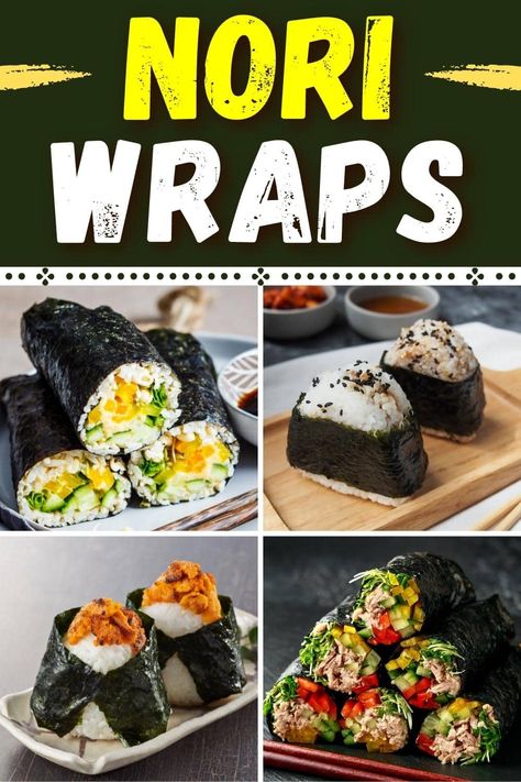 Try these nori wraps for a great alternative to regular sandwiches! From tuna to veggie to chicken, these easy nori recipes will be your new favorites. Nori Lunch Ideas, Sushi Wraps Lunch Ideas, Nori Recipe Ideas, Sushi Wraps Recipes, Nori Sandwich, Nori Recipes, Sushi Wraps, Nori Recipe, Nori Wraps