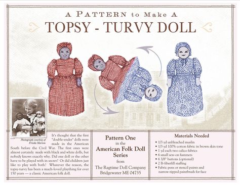 topsy-turvy dolls. Topsy Turvy Doll, Holly Hobbie Doll, Diy Rag Dolls, Zombie Dolls, Soft Toy Patterns, Homemade Dolls, Folk Doll, Topsy Turvy, Calico Fabric