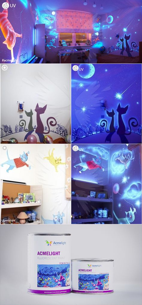 The original design of the children's room made with fluorescent paint. The paint is easy to use and suitable for application with a brush, and airbrush or a spray gun. You can get a consultation or make an order by:tel. +380675947600, +7 495 266-68-15 Viber / WhatsApp / Telegram +380663345675 Skype: acmelight_support_gm Email: acmelight@ua.fm #luminescent #glow #paint #photoluminescent #flur #neon #flurdesign #painting #airbrushing #nursery Game Room Kids, Enchanted Forest Theme, Fluorescent Paint, Glow Paint, Forest Theme, Airbrush Art, Enchanted Forest, Wall Paint, Interior Decoration