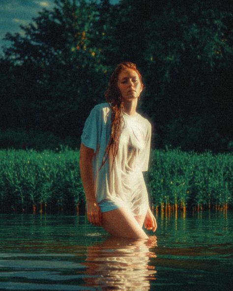 Ripples and reeds @lesliehacker13 . . . . . #waterportraits #watershot #watershoot #warmtones #wettshirt #analogphotography… | Instagram Water Shoot Ideas, Wet Teeshirts Photoshoot, Water Portrait Photography, Pictures In The Rain, River Shoot, River Photoshoot, Rainy River, Rain Street, Forest Photoshoot