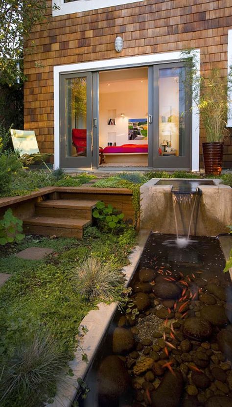 Pond Design Ideas-04-1 Kindesign Koi Pond Design, Garden Pond Design, Ikan Koi, Garden Bugs, Contemporary Patio, Pond Landscaping, Waterfalls Backyard, Pond Design, Small Ponds