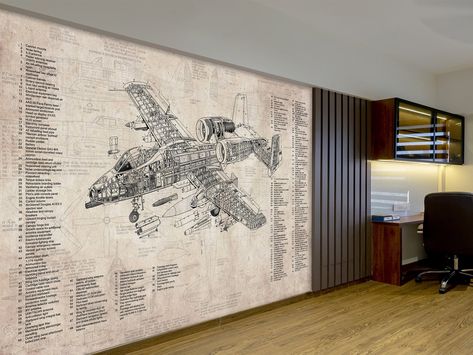 Aviation Room Ideas, Vintage Aviation Decor, Aviation Office Decor, Aviation Office, Aviation Room, Engineering Office, Airport Theme, Airplane Wall Decor, Gaming Lounge