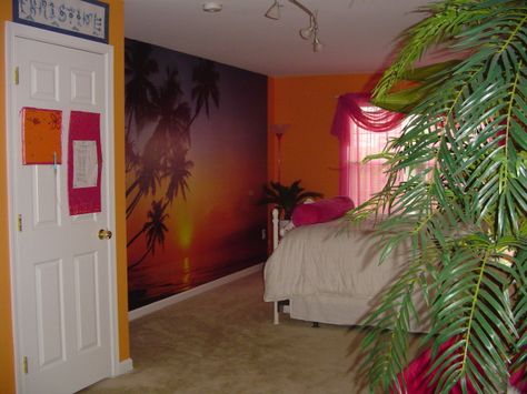 Tropical Core Aesthetic Room, Tropical Core Bedroom, Cleo Sertori Room, Tropical Room Aesthetic, H2o Room Aesthetic, Tropical Room Ideas Bedroom, Hawaii Room, Hawaiian Room, Coconut Room