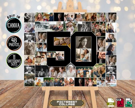 Template 50th Birthday Collage, 50th Birthday Photo Montage Board, Create Memories with a Custom Collage, Editable 50th Party Sign PC0297 50 Picture Collage, 50th Birthday Photo Collage, Make A Photo Collage, People Celebrating, Birthday Photo Collage, Collage Foto, Number 50, Turning 50, Birthday Collage