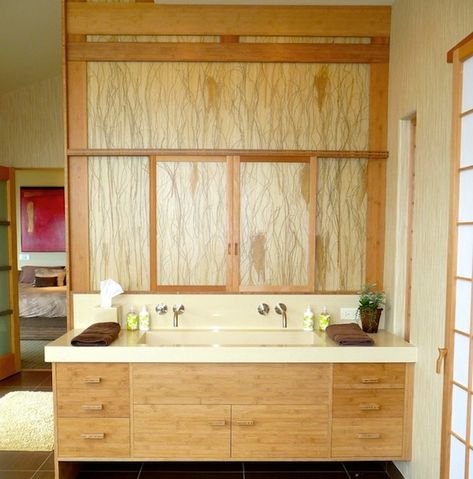 Choosing the Ideal Bathroom Sink for your Lifestyle Double Trough Sink, Spa Bathroom Design, Bamboo Cabinet, Japanese Style Bathroom, Asian Bathroom, Bamboo Cabinets, Bathroom Stand, Master Bath Vanity, Floating Bathroom Vanities