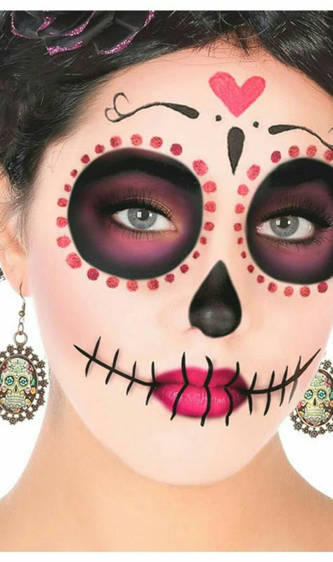 Make Up Halloween Mujer, Makijaż Sugar Skull, Sugar Skull Face Paint, Catrina Makeup, Halloween Makeup For Kids, Skull Makeup Tutorial, Halloween Makeup Sugar Skull, Halloween Mujer, Skull Face Paint