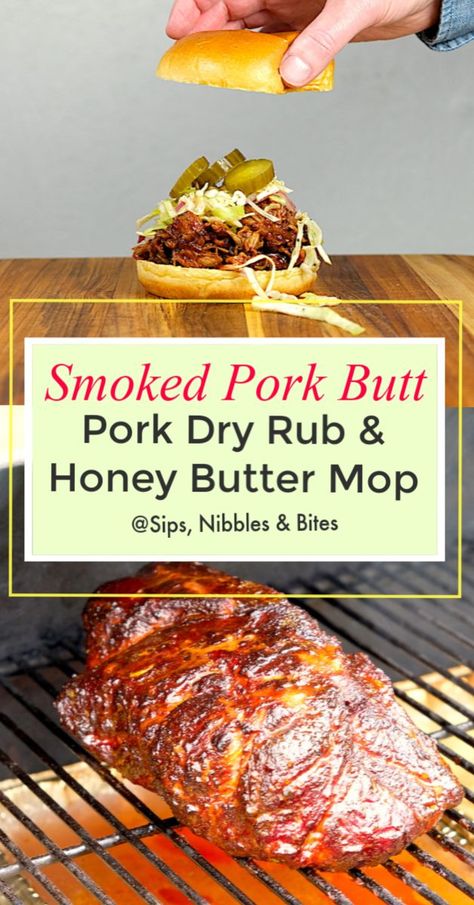 Honey Bbq Dry Rub Recipe, Bbq Dry Rub Recipes Pulled Pork, Pulled Pork Mop Sauce Recipe, Pulled Pork Mop Sauce, Mop Sauce For Pulled Pork, Bbq Mop Sauce Recipes, Electric Smoker Pulled Pork, Smoked Pork Roast Recipes, Smoked Pork Buttons Recipe