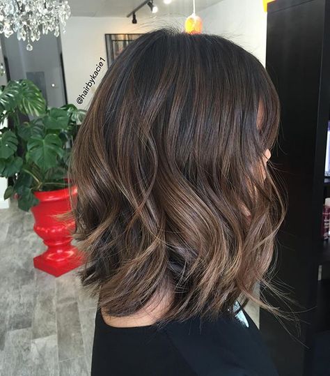 ash brown #hairbykacie #americansalon #modernsalon #behindthechair #balayage #blendbabyblend Medium Layered Haircuts, Bob Hairstyles For Thick, Medium Layered Hair, Brown Hair Balayage, Wavy Bobs, Short Hair Balayage, Ash Brown, Penteado Cabelo Curto, Brown Blonde Hair