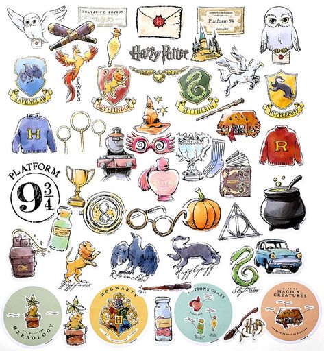 Harry Potter Watercolor, Stickers Harry Potter, Harry Potter Decal, Harry Potter Planner, Harry Potter Journal, The Hogwarts Express, Harry Potter Stickers, Slytherin And Hufflepuff, Harry Potter Potions