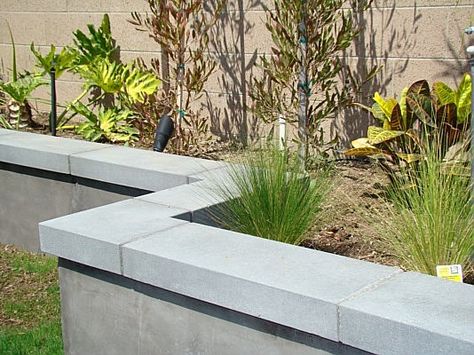 Square Modular Wall Cap, Concrete Wall Caps Retaining Wall Landscape Sloped Yard, Landscape Sloped Yard, Diy Garden Retaining Wall, Retaining Wall Diy, Retaining Wall Landscape, Wall Landscape, Garden Retaining Wall, Concrete Block Walls, Cinder Block Walls