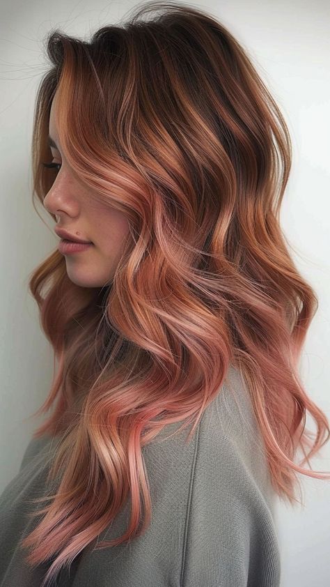 9000+ hair styles, long hair styles, hair color, Trendy and Unique Hairstyle --- Wedding Hair, Girl Hair Woman Blond And Rose Gold Hair Highlights, Rusty Hair Color, Rose Gold Bayalage, Copper And Pink Hair, Styles For Dark Hair, Colored Balayage, Rose Balayage, Copper Rose Gold Hair, Dark Hair Balayage