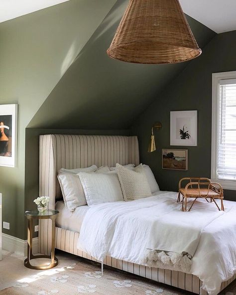 Serenity Now, #myOKLstyle – One Kings Lane — Our Style Blog Olive Green Rooms, Wall Nook, Window Nook, Floor Renovation, Wingback Bed, Elizabeth Street, Serenity Now, Guest Room Office, Green Paint Colors